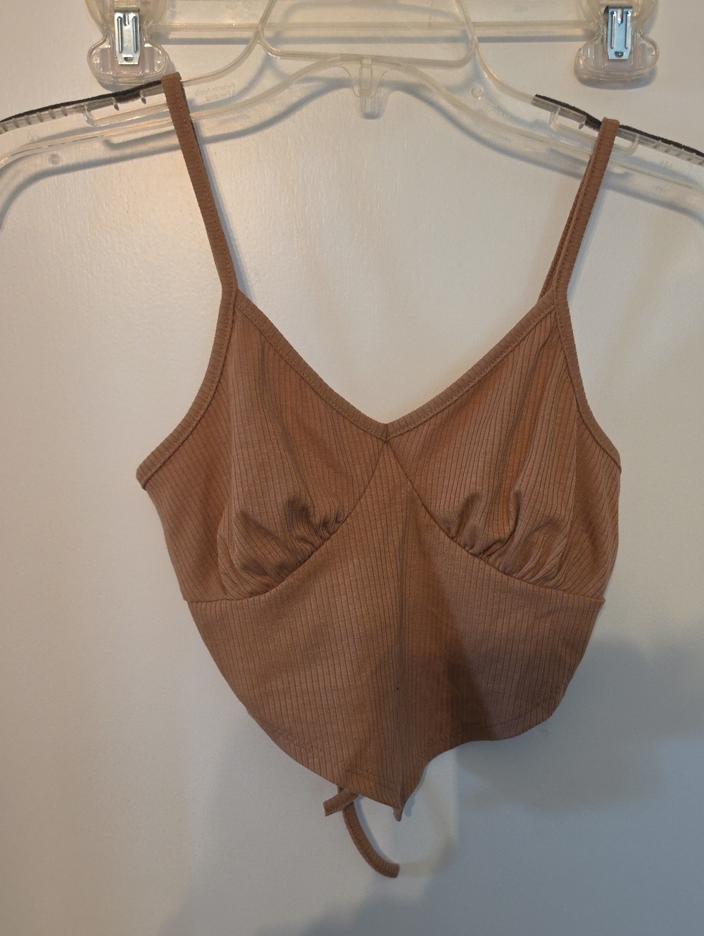 Ribbed V-Neck Bandeau with Adjustable Straps in Brown